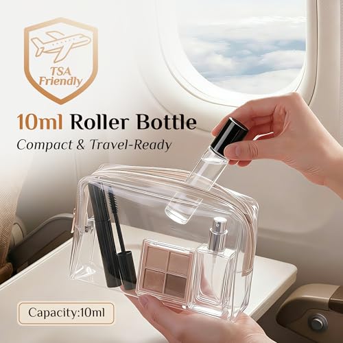 PrettyCare 4 Pack, 10 ml Essential Oil Roller Bottles with Stainless Steel Roller Ball - Refillable Leak-proof Empty Thick Clear Glass Roll on Bottles with Black Caps for Travel, Perfume - color: Clear with Black Cap, size: 4 Pack