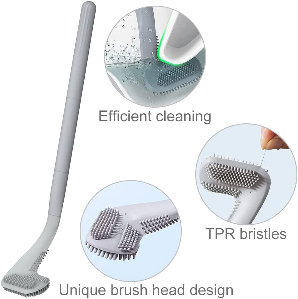 Toilet Brush, Long Handle Golf Toilet Brush with Holder 360° Deep Cleaning Flexible Silicone Toilet Cleaner Brush Wall Mounted for Bathroom (2Pcs Grey) - color: 2pcs Grey
