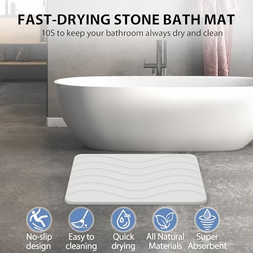 Absorbent Stone Bath Mat, Diatomaceous Earth Shower Mats, Non-Slip Water Absorbing Diatomite Stone Mat for Bathroom Floor, Quick-Drying Easy to Clean (23" x 16" White) - color: White