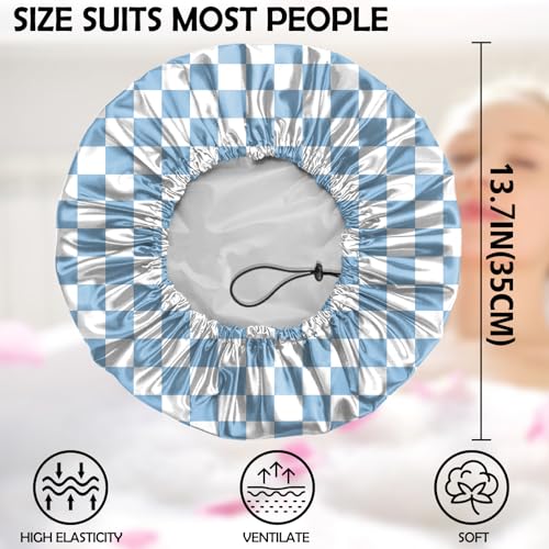 2 PCS Shower Cap Adjustable Reusable Double Waterproof Layer Elastic Hair Bath Cap Cute Aesthetic for Women Girls-Checkered - color: I2-Checkered