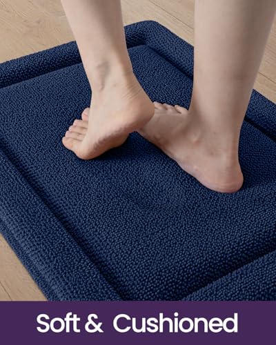 DEXI Memory Foam Bath Mat 32x20, Soft Absorbent Chenille Bathroom Rug, Non Slip Quick Dry Bath Mats for Bathroom, Thick Plush Floor Carpet for Tub Shower, Sink, Navy - color: Navy, size: 32" X 20" (Rectangular)