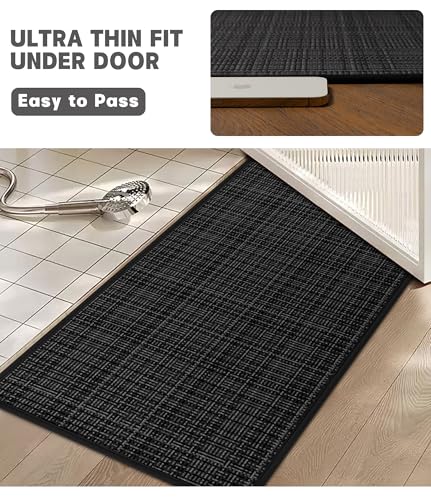 YIHOUSE Bathroom Rugs Sets 3 Pieces, Ultra Thin Bath Mats Fit Under Door, Absorbent Quickly Dry Rubber Backing Braided Bath Mat Set, Non Slip Washable Bath Rugs for Bathroom Floor - color: Black Multi, size: 3pieces