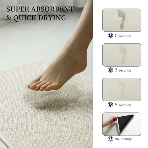 YIHOUSE Beige Bathroom Rugs Sets 5 Piece, Quick Dry Thin Bath Mat with Toilet Rug, Non Slip Absorbent Machine Washable, Bath Runner Rugs for Bathtub Sink Home Decor - color: Beige, size: 5 pieces
