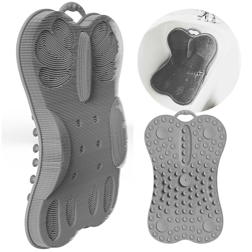 Back Scrubber Body Bath Cushion Tub Bathtub Back Lumbar Support Ergonomic Silicone XL Thick Soft Seat Pad Non-Slip Suction Cups Relaxing Spa Mat Exfloating Scrubbing Shower 28 x 19 Grey - color: Grey