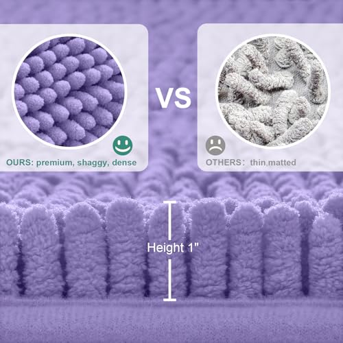 HOMEIDEAS 3 Pieces Light Purple Bathroom Rugs Set, Ultra Soft Non Slip Bath Rug and Absorbent Chenille Bath Mat, Includes U-Shaped Contour Rug, Bath Mat and Toilet Lid Cover, Perfect for Bathroom, Tub - color: Light Purple, size: 20"x32"+U 20"x24"+Cover 1