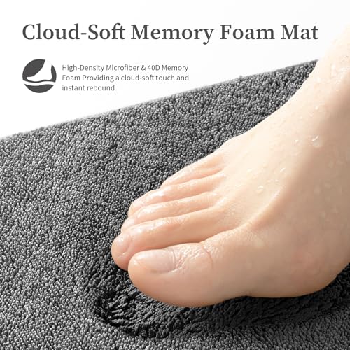 YIHOUSE Memory Foam Bathroom Rugs Sets 2 Piece - Extra Thick Soft Towel-Like Absorbent Bath Mat Set, Non Slip Machine Washable Bath Rugs Carpet for Bath, Tub and Shower (32"x20"+24"x17", Dark Grey) - color: Dark Grey, size: 1'5" x 2' (17"x24"+20"x32")