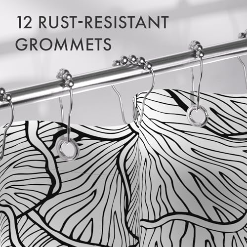 AmazerBath Black and White Shower Curtain, Bathroom Shower Curtain with 12 Shower Curtain Hooks, Rustic Fabric Black and White Shower Curtain Set, 72x72 Inches - color: B- Black and White Patterns+12 Metal Hooks, size: 72"W x 72"L (Pack of 1)