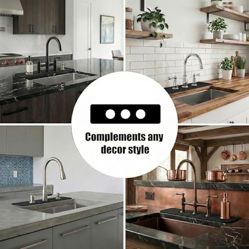 2PCS Kitchen Bathroom Faucet Mat for 3-Hole 8" Widespread Faucet, 18"x4" | Absorbent Splash Guard Fits Farmhouse, Vintage & Bridge Kitchen Vanity Faucets – Trimmable Drip Catcher for Irregular Sinks - color: Black, size: 18’’Lx4’’W
