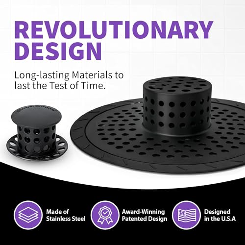 ShowerShroom Ultra Matte Black Hair Catcher, Stainless Steel Drain Protector, Fits All Shower Drains - color: Matte Black