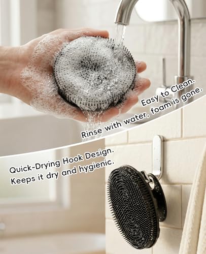 Soft Silicone Shower Brush Body Wash Bath Exfoliating Skin Massage Scrubber | 1 Pack Dry Skin Brushing Glove Loofah, Fit for Sensitive and All Kinds of Skin(Black) - color: Black