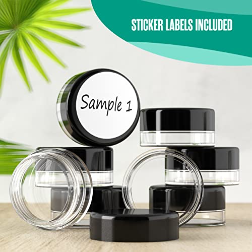 Houseables 3 Gram Jar, 3 ML Jar, BPA Free, Black, 2000 Pack, Cosmetic Empty Container, Plastic, Round Pot, Screw Cap Lid, Small Tiny 3g Bottle, for Make Up, Eye Shadow, Nails, Powder, Paint - color: Black, size: 2000 Pack