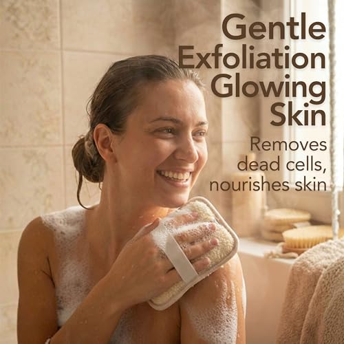 Natural Loofah Sponge for Body Scrub, Exfoliating Body Scrubber & Loofah with Handle, Exfoliating Pads, Loofah for Women, Men & Kids (2 Count - 1 Pack, Rectangular) - color: Cream-rectangular