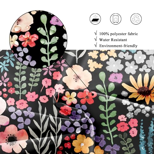 Riyidecor Small Stall Shower Curtain for Bathroom Decor 36Wx72H Rv Narrow Half Single Floral Stand Up Colorful Black Flowers Leaves Art Printed Fabric Polyester Waterproof 7 Pack Plastic Hooks - color: E-black, size: 36"W x 72"L (Pack of 1)