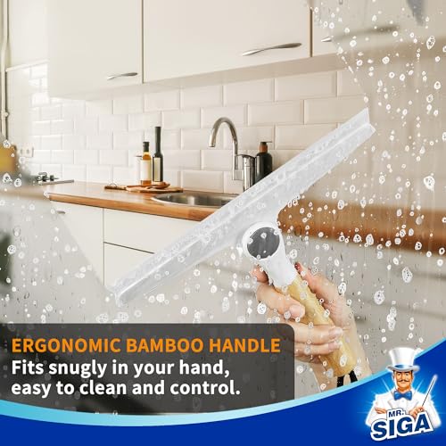 MR.SIGA All Purpose Silicone Squeegee for Shower Door, Mirror, Glass, Streak Free Shower Squeegee, Pivoting Bamboo Handle, Includes 1 Suction Hook, 10 inch Wide, 1 Pack - color: White