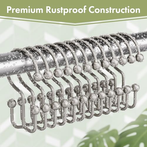 Amazer Matte Nickel Shower Curtain Hooks, 12PCS Minimalist Simple Double Shower Curtain Rings, Rust-Resistant Metal Shower Hooks Shower Curtain Hangers, Shower Rings for Bathroom Shower Rods Curtains - color: Matte Nickel, style: Minimalist - Double Hooks
