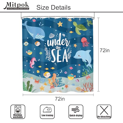 4 PCS Kids Shower Curtain Set 72Wx72H Ocean Bathroom Set Underwater Summer Kid Fish Cute Whale Sea Animal Funny Bath Rug Toilet Lid Cover U Shape Mat Accessories 12 Hooks Bathroom Decors - color: B 01blue, size: 72"W x 72"L (Pack of 4)