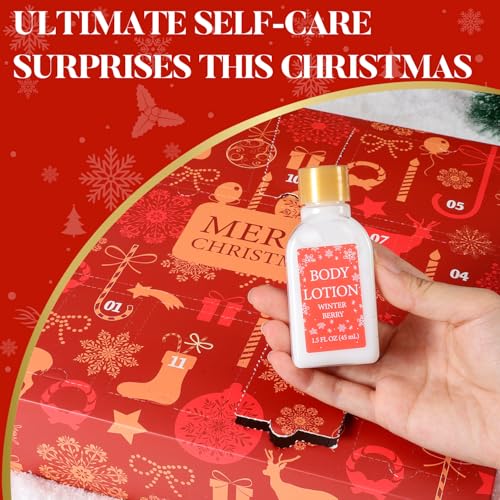 Advent Calendar Holiday Gifts 2025, 12 Pcs Spa Gift Set for Women, Christmas Gift for Women with Christmas Bath Bomb, Hand Cream, Body Lotion,Happy New Year Gifts for Mother - color: Red