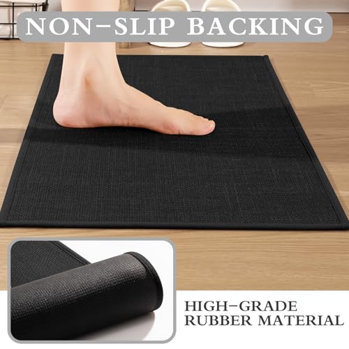 YIHOUSE Black Bathroom Rug Set, 2 Piece, 17"x24" + 17"x47", Non Slip, Quick Dry, Thin, Bath Mat for Bathroom and Kitchen - color: Black, size: 2 Piece (17"x24" + 17"x47")