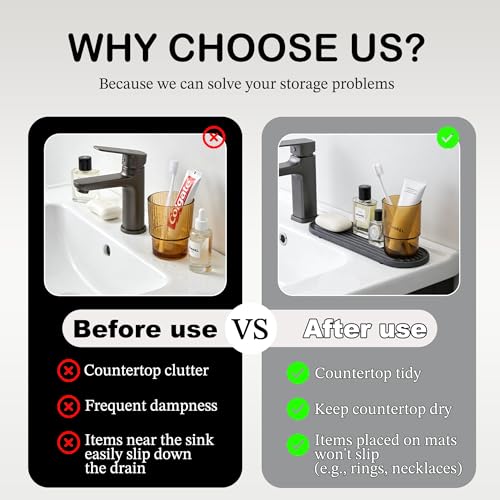 2PCS Water Absorbing Stone Tray, Fast Drying Diatomite Stone Sink Tray for Bathroom Sink & Kitchen Counter Faucet Organizer, Soap Dish Dispenser Vanity Organizer,Dark Grey-11.8"x4" - color: Dark Grey-2p