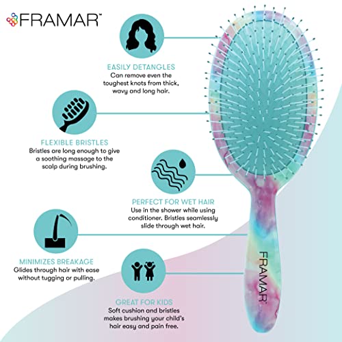 FRAMAR Purple Hair Brush Detangler, Detangling Hairbrush For Women, Wet Hair Brush For Girls, Hair Detangler Brush, Wet Hairbrush, Hairbrushes, Reduces Frizz – Tie Dye - color: Blue Tie Dye