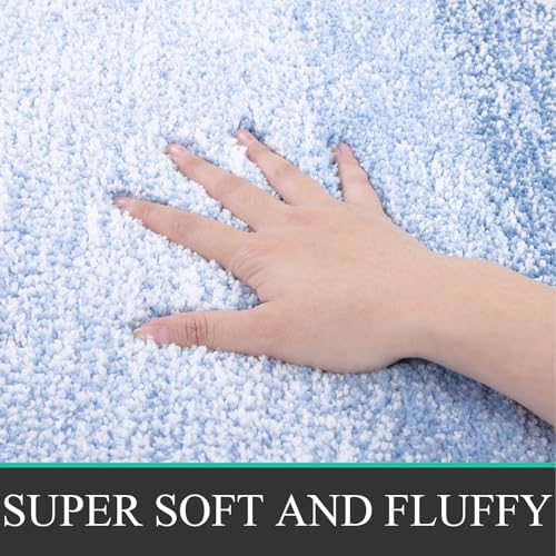 Bsmathom Bathroom Rugs Sets 4 Piece, Soft Absorbent Microfiber Bath Rugs with U-Shaped Contour Toilet Rug and Toilet Lid Cover, Thick Non-Slip Plush Shaggy Bath Mat Set,Light Blue - color: Light Blue, size: 18"x26"+18"x48"+U20"x24"+Cover19"x21"