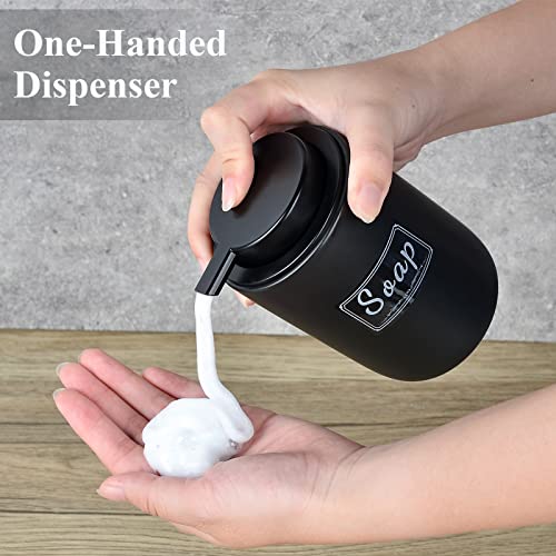 BosilunLife Foaming Soap Dispenser Set - Black Ceramic Foam Hand Dispenser 12oz Soap Dispenser Set with Rust Proof Pump, 4Pcs Clear Stickers for Kitchen, Bathroom - 2 Pack - color: Black-foam Pump