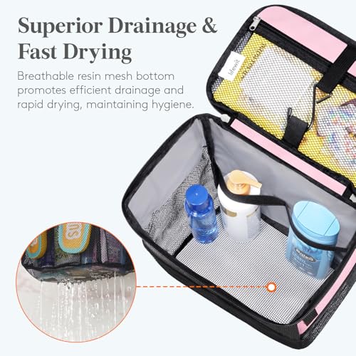 Lifewit Shower Caddy Portable, Toiletry Bag with Handle and 3 Mesh Pockets, Quick Dry Hanging Organizer for Bathroom, Gym, Travel, Camping, College Dorm Room Essentials for Women Men, Pink - color: Pink