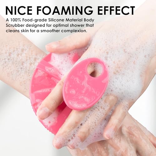 INNERNEED Food-Grade Soft Silicone Body Scrubber Shower Brush Handheld Cleansing Skin Brush, Gentle Exfoliating and Lather Well (Dark Green+Pink) - color: (Set) Dark Green+pink
