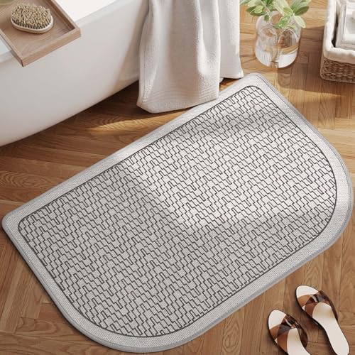 YDKGL Half Circle Bath Mat, Thin Bathroom Rugs Fit Under Door Quick Dry Non Slip Washable Bathroom Mat with Rubber Backing, Absorbent Half Round Shower Rug - color: B- Grey, size: 20” X 31“