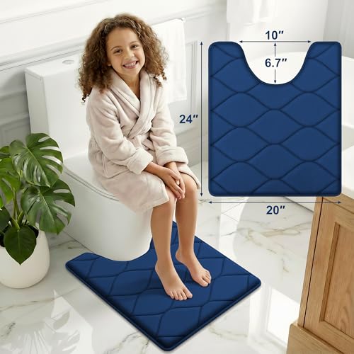Smiry Memory Foam U-Shaped Toilet Mat 24"x20", Ultra Soft Non-Slip Bathroom Floor Mat, Water Absorbent & Machine Washable Commode Contour Rug for Toilet Home Decor, Navy Blue - color: Navy Blue, size: 24"x20" Contour Rug