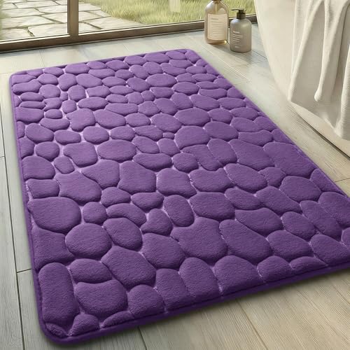 YIHOUSE Memory Foam Bath Mat Cobblestone Bathroom Rugs Super Water Absorbent Bath Mats for Bathroom Machine Washable Bath Rugs(20 x 32,Eggplant) - color: Eggplant Single, size: 1'8" x 2'8" (Rectangular)