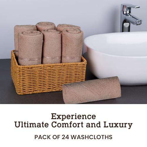 Casa Lino Face Towels & Body Wash Cloths for Showering - 100% Cotton Wash Cloths for Bathroom - Highly Absorbent & Quick Drying Washcloth Set - Cotton Washcloths 24 Pack (12" x 12") - (Brown) - color: Coffee