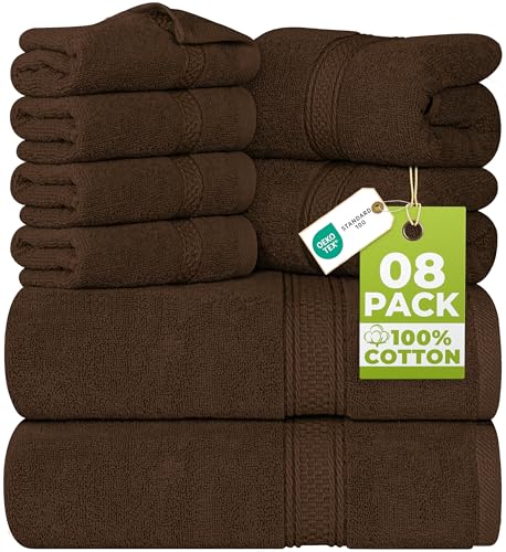 Utopia Towels 8-Piece Premium Towel Set, 2 Bath Towels, 2 Hand Towels, and 4 Wash Cloths, 600 GSM 100% Ring Spun Cotton Highly Absorbent Towels for Bathroom, Gym, Hotel, and Spa (Brown) - color: Dark Brown, size: 8 Pieces Towel Set