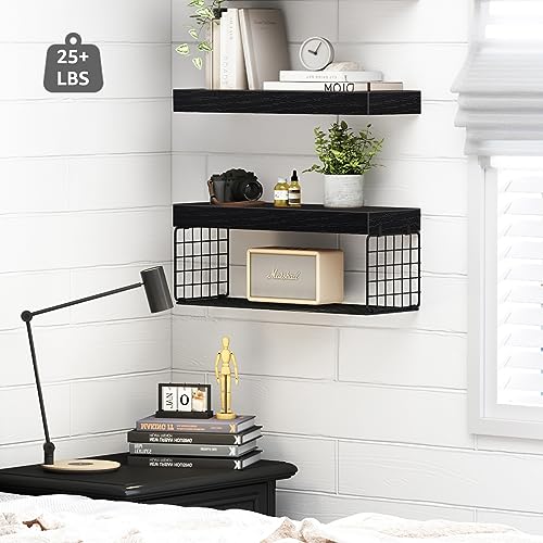 QEEIG Bathroom Shelves Over Toilet - Wall Mounted Floating Shelves Toilet Paper Storage Small Farmhouse Decor Shelf 16 inch Set of 2, Black (019-B2) - color: B. Black, size: 2pcs