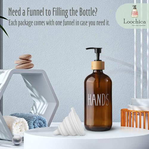 LOOCHICA Hand Amber Glass Soap Dispenser with Pump, Amber Hand Soap Dispenser, Refillable Reusable Apothecary Soap Pump Dispenser Bottles for Bathroom and Kitchen Use - color: C05-amber-hands