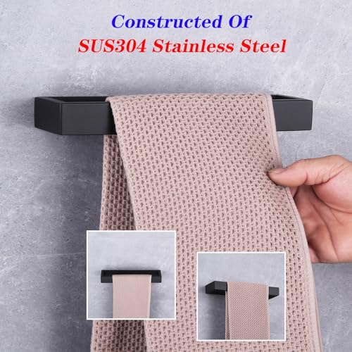 GERZWY Bathroom Accessory 2-Piece Set SUS 304 Stainless Steel Toilet Paper Holder Towel Ring Wall Mount, Matte Black HG1708-2BK - color: Matte Black