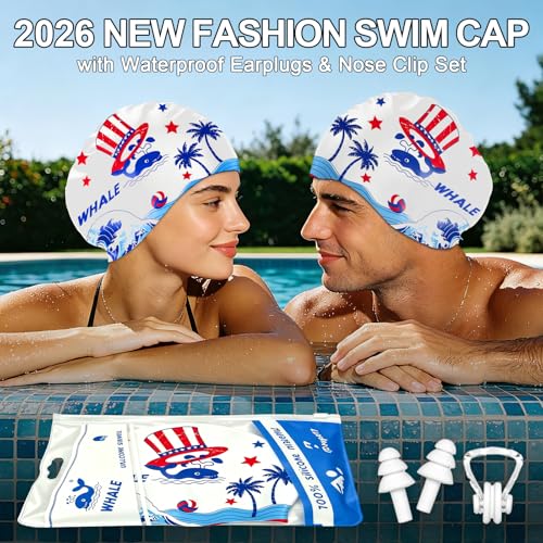 WHALE Extra Large Swim Cap Designed for Men and Women with Thick, Long Hair, Hair Extensions Or Afro-Textured Hair Long-Hair Swim Cap Highly Waterproof to Keep Hair Dry - color: Sailor's Delight