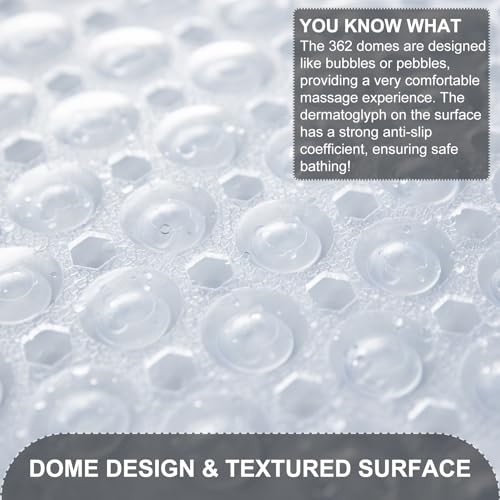TEESHLY Bath Tub and Shower Mats, Non Slip 40 x 16 Inch Extra Long Bathtub Mat, Machine Washable Bathmat with Drain Holes, Suction Cups for Bathroom Floor, Clear - color: Clear