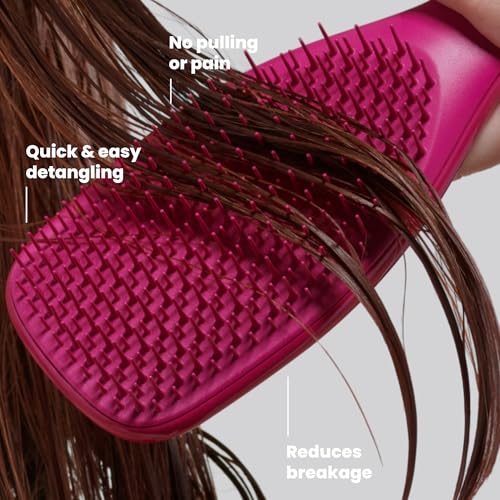 Tangle Teezer Ultimate Detangler Brush, Straight to Wavy, Raspberry | Patented two-tier, regular-flex teeth reduce breakage & split ends on wet or dry hair; Shower-friendly hairbrush for all ages - color: Electric Raspberry