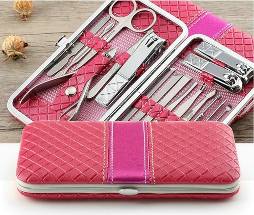 Nail Clippers Set Women Personal Care Tools Accessories Professional Manicure Pedicure Kit with Travel Case Nail Grooming Kit Gifts for Men Women Father Mother - color: Pink-18pcs