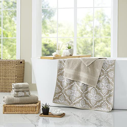 Modern Threads Amaris 6-Piece Reversible Yarn Dyed Jacquard Towel Set - Bath Towels, Hand Towels, & Washcloths - Super Absorbent & Quick Dry - 100% Combed Cotton, Khaki - color: Khaki, style: Bohemian