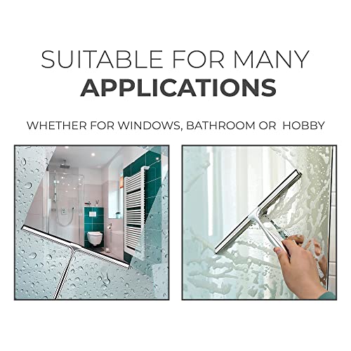 Squeegee for Shower Glass Door with Holder, 10" Silicone Blade, Stainless Steel Chrome Handle, for Kitchen Window, Bathroom Mirror & Car Glass Cleaning by Fab Glass and Mirror - color: Chrome