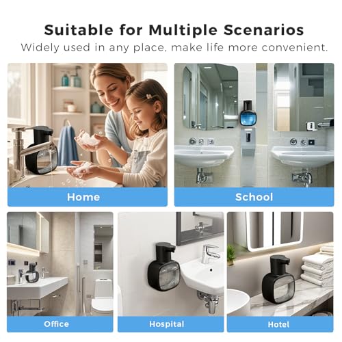 Automatic Liquid Soap Dispenser, 17oz/500ml Touchless Rechargeable with 4-Level Adjustable & IPX5 Waterproof - Level Display for Wall/Tabletop Use in Bathroom, Kitchen, Black
