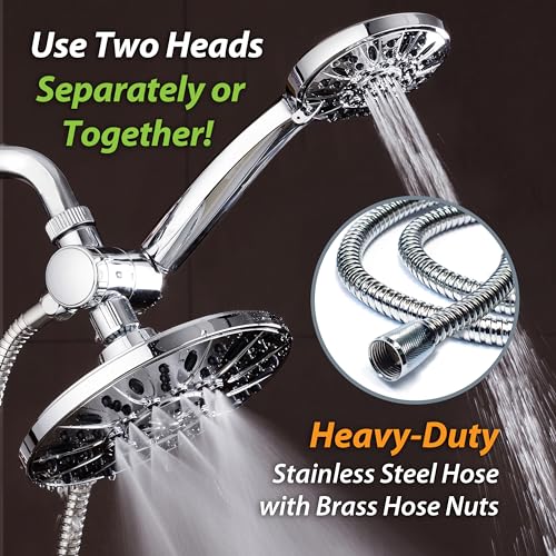 AquaDance 7" Premium High Pressure 3-Way Rainfall Combo for The Best of Both Worlds - Enjoy Luxurious Rain Showerhead and 6-Setting Hand Held Shower Separately or Together - Chrome Finish - 3328 - color: Chrome, style: 2.5 Gallons Per Minute