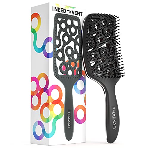 FRAMAR Professional Vented Hair Brush – Curved Hair Brush For Blow Drying, Wet Paddle Brush For Hair, Vent Brush For Blow Drying, Wet Hairbrush For Women – Heat Resistant - Black - color: Black