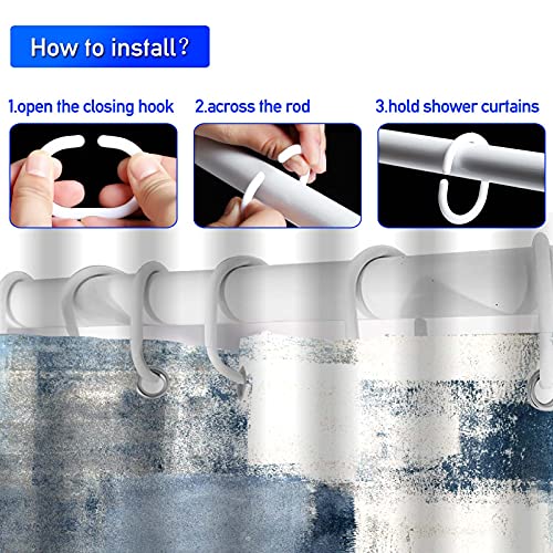 Lnond 4Pcs Grey Bathroom Shower Curtain Sets with Rugs, Blue and Grey Abstract Painting Gray Retro Bathroom Sets with Shower Curtain and Rugs and Accessories - color: Blue-01