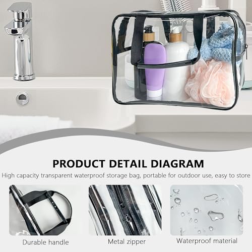 PVC Clear Pure Color Transparent Large Zipper Cosmetic Pouch Travel Makeup Cosmetic Bag with Handle for Travel Bathroom Toiletry Organizer (Clear+Black Handle) - color: Clear+Black Handle