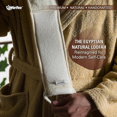 Waritex Organic Egyptian Extra-Long Loofah Exfoliating Back Scrubber | Natural Loofah Fiber Exfoliating Body Scrubber for Shower Deep Clean, Hard-to-access Body and Back Areas for Men and Women