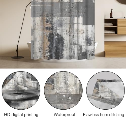Lnond 4Pcs Bathroom Shower Curtain Sets with Rugs,Black and Grey Painting Art Bathroom Sets with Shower Curtain and Rugs and Accessories - color: Black Grey Brown Abstract