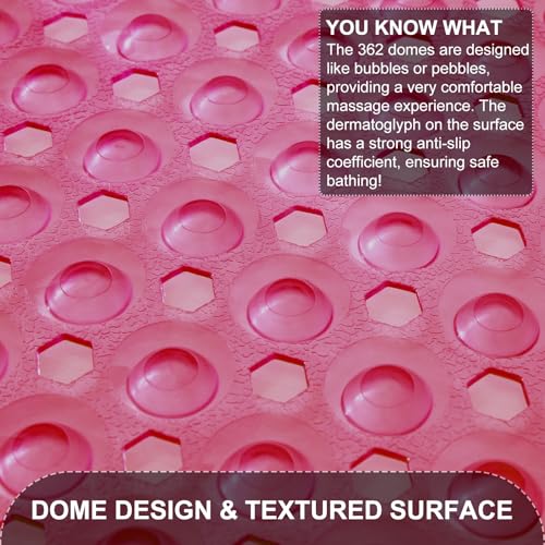 TEESHLY Bath Tub Shower Mat, Non Slip Bathtub Floor Liner Mats with Suction Cups and Drain Holes, Machine Washable Bathmat for Bathroom Floor Safety, 40 x 16 Inch, Clear Burgundy - color: Burgundy (Translucent)